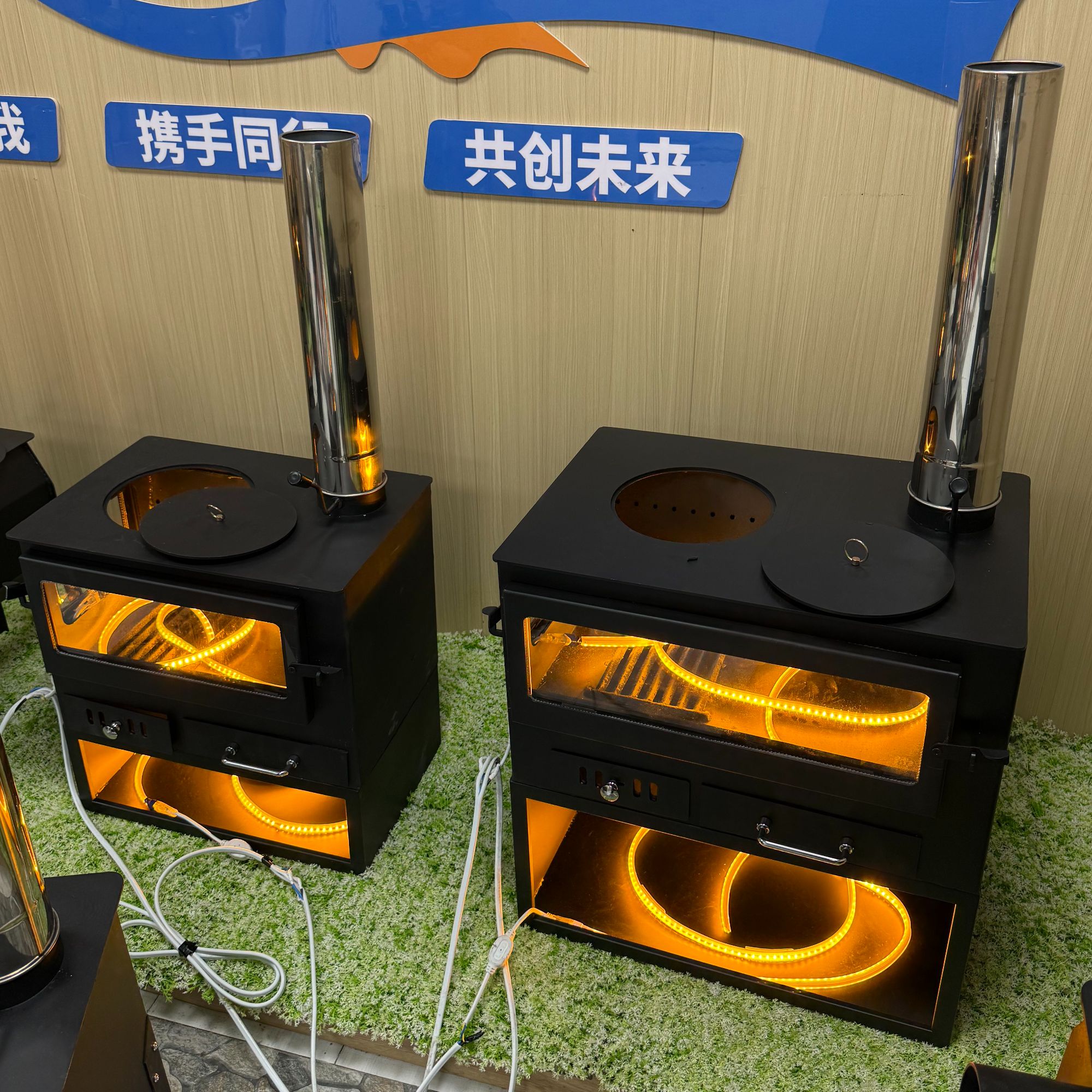 烽煊新品60#气化款壁炉（双观火+气化+烤漆+储物柜）落地式壁炉