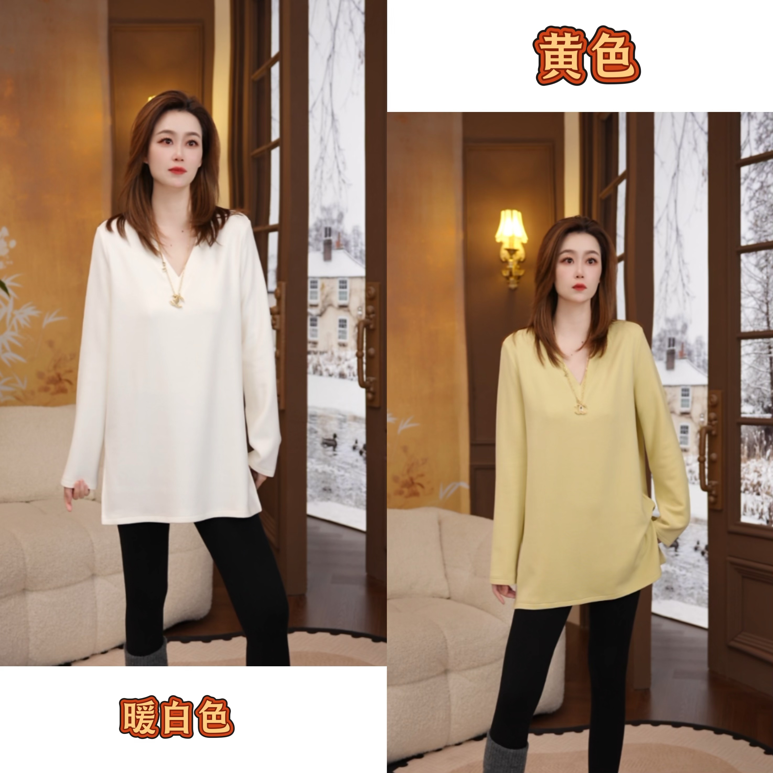 Miss.ZN【莱赛尔羊毛打底】冬季磨毛V领长袖T恤百搭显瘦上衣#1281