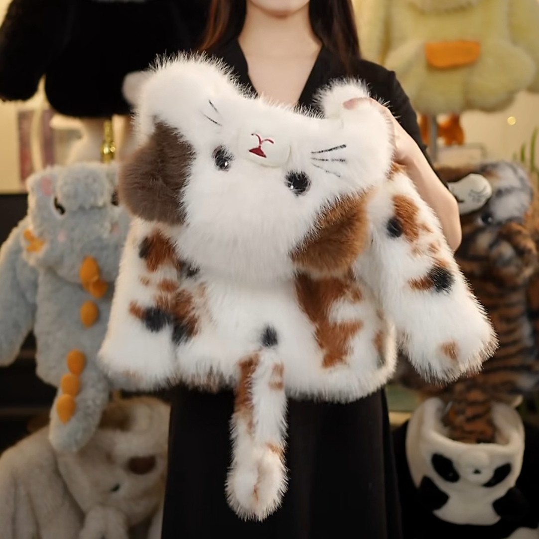 儿童三花猫毛毛衣亲子装加绒加厚冬装新款女宝宝卡通过冬棉服上衣