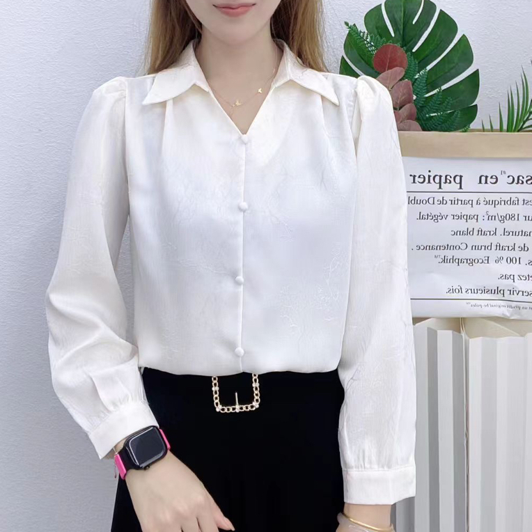 秋季新款女士长袖衬衫衬衣简约百搭透气印花气质减龄显瘦