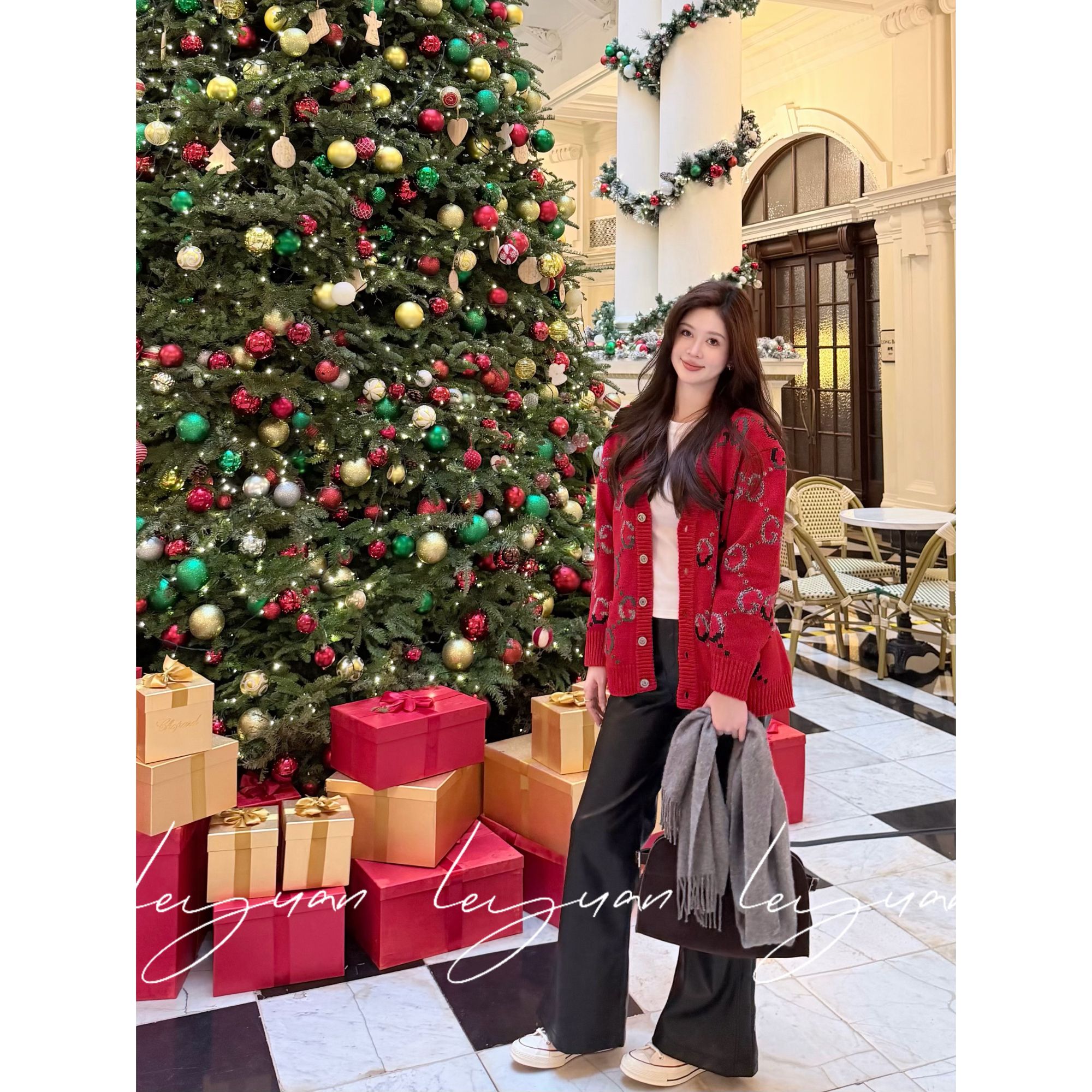 【红炉夜话】LEYUAN·宽松慵懒风字母提花上衣红色高级感针织衫外套