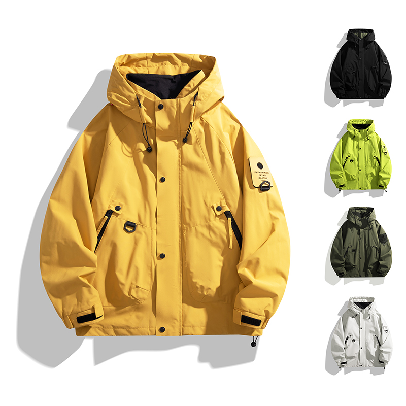 情侣秋季纯色登山服露营徒步休闲夹克男女同款工装冲锋外套#D99