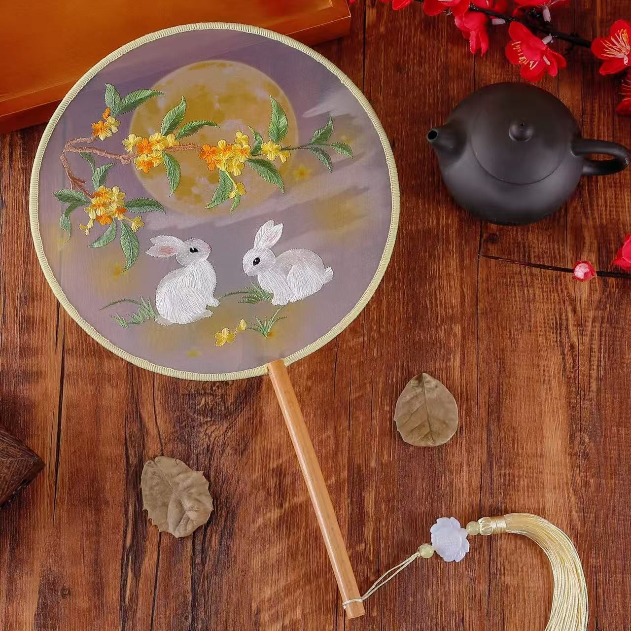 【金桂玉兔35】双面苏绣团扇古风刺绣扇子