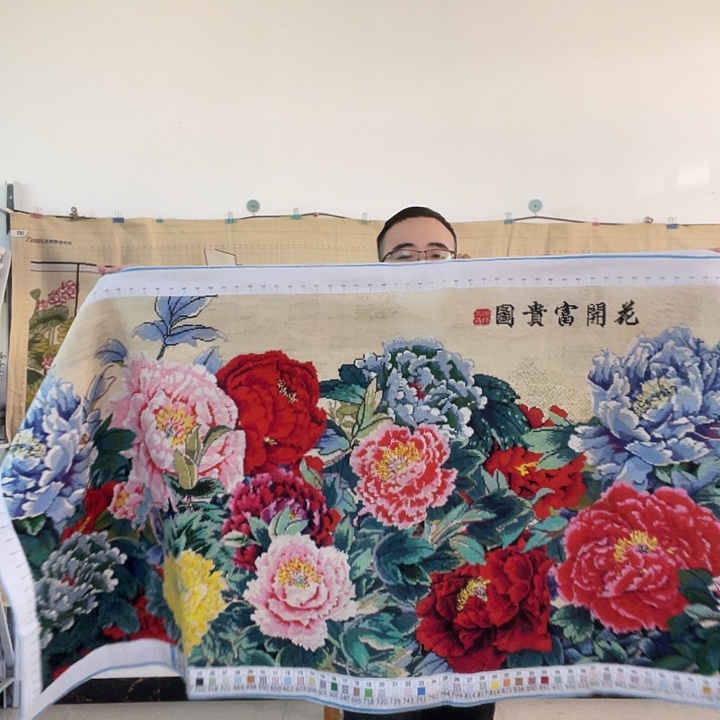 棉手工十字绣成品花开富贵图