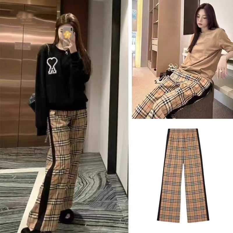 高端女士薄款格子长裤
