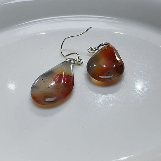 玛瑙/玉髓耳环银S925镀金镶嵌用****0