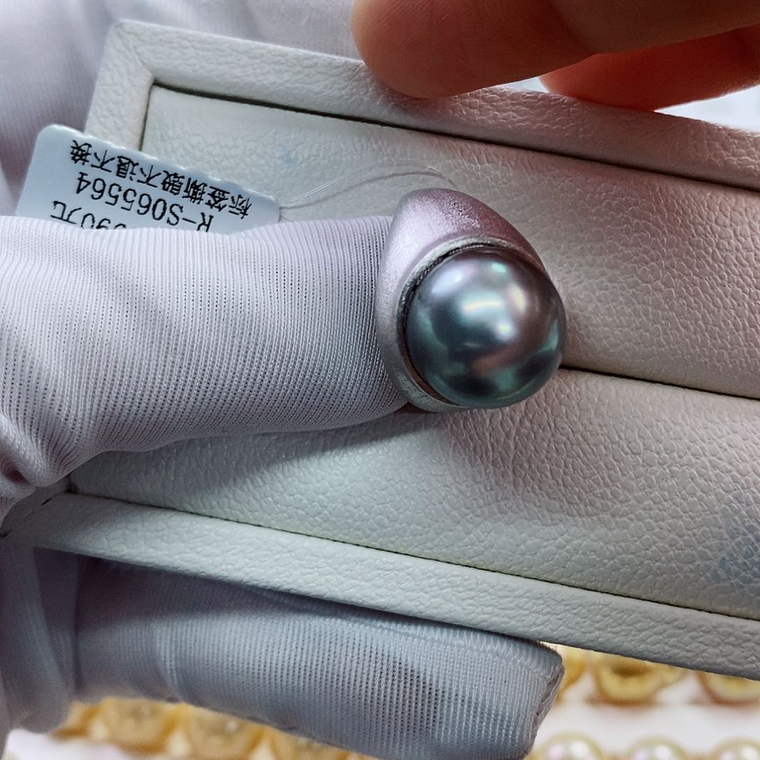 银S925镶嵌戒指海水珍珠13-14