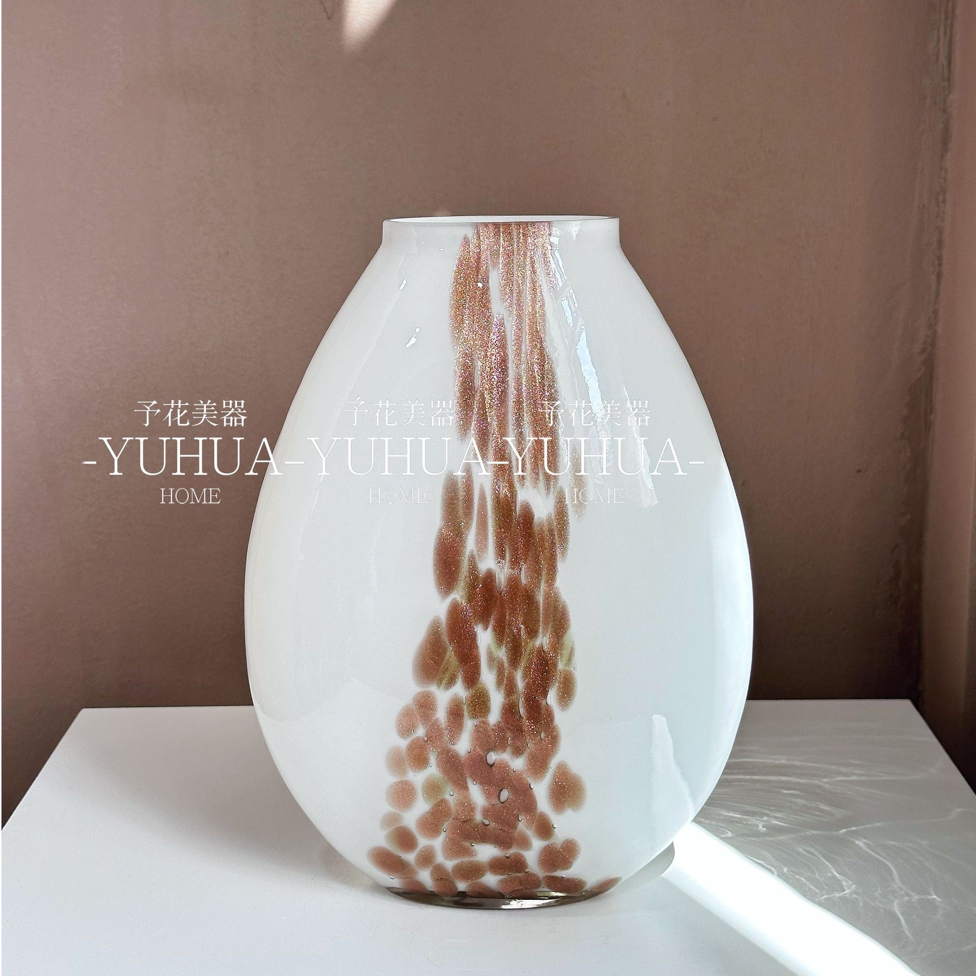予花简约现代椭圆形光面洒金琉璃花瓶软装工艺品小口径插花摆件