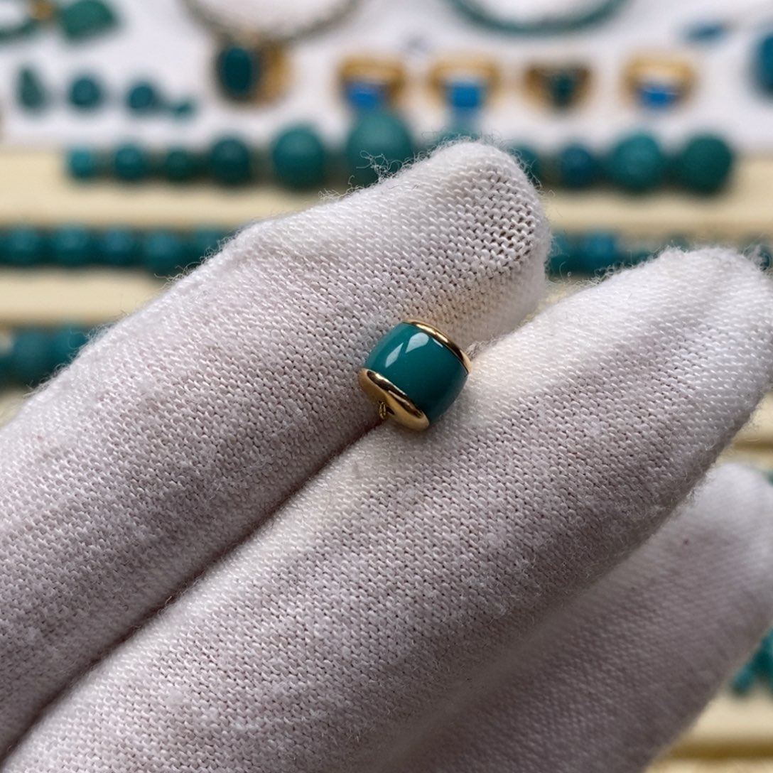 绿松石18K金镶嵌珠宝奇石汉堡6mm