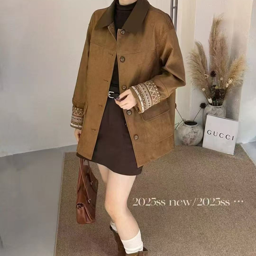 卡其色小个子好看风衣秋季系休闲设计感拼接翻领外套