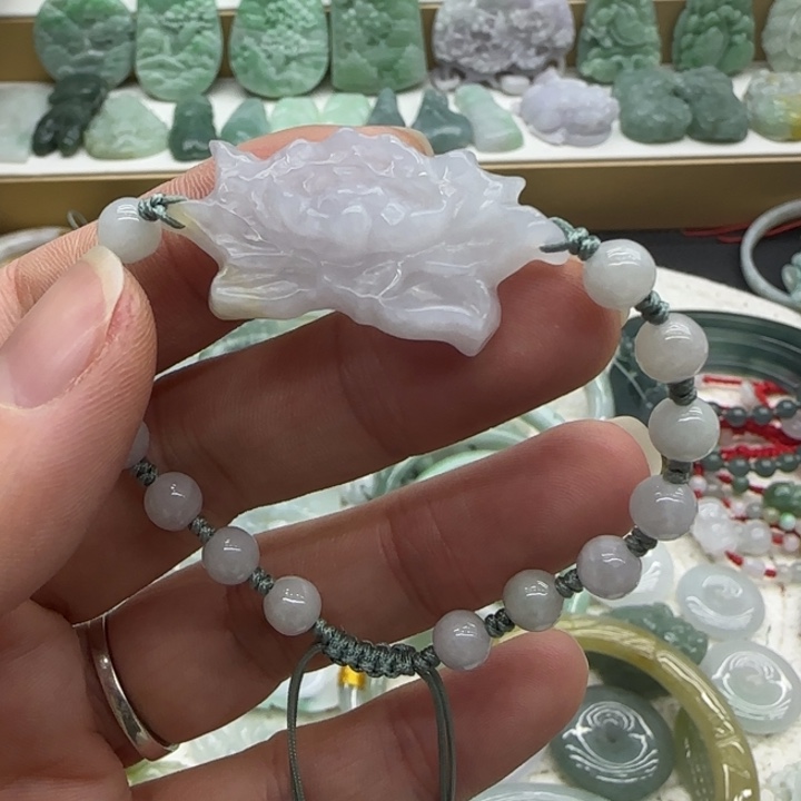 e***d翡翠未镶嵌手链莲花手牌