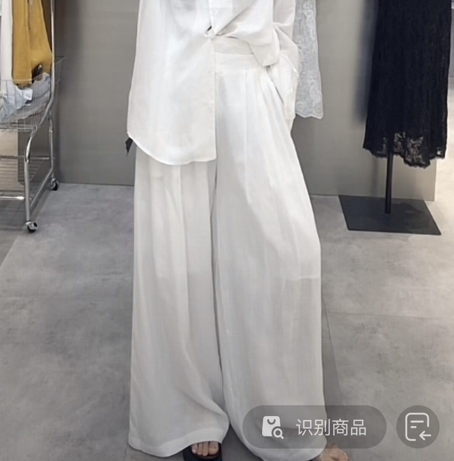 夏季新款腰部褶皱麻料阔腿裤