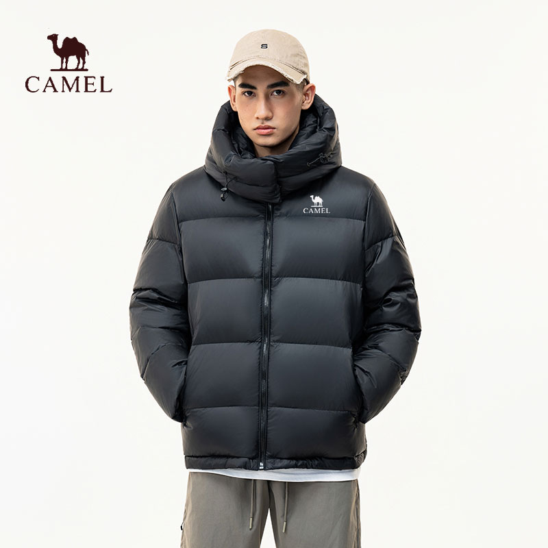 骆驼日记冬季石墨烯白鸭绒可拆卸短款连帽情侣款防风保暖面包外套