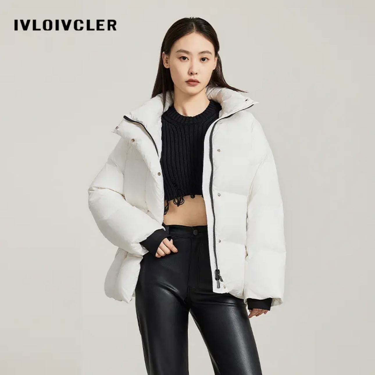 【百城万象】90鹅绒泡芙短款户外休闲风保暖冬季立领长袖330008