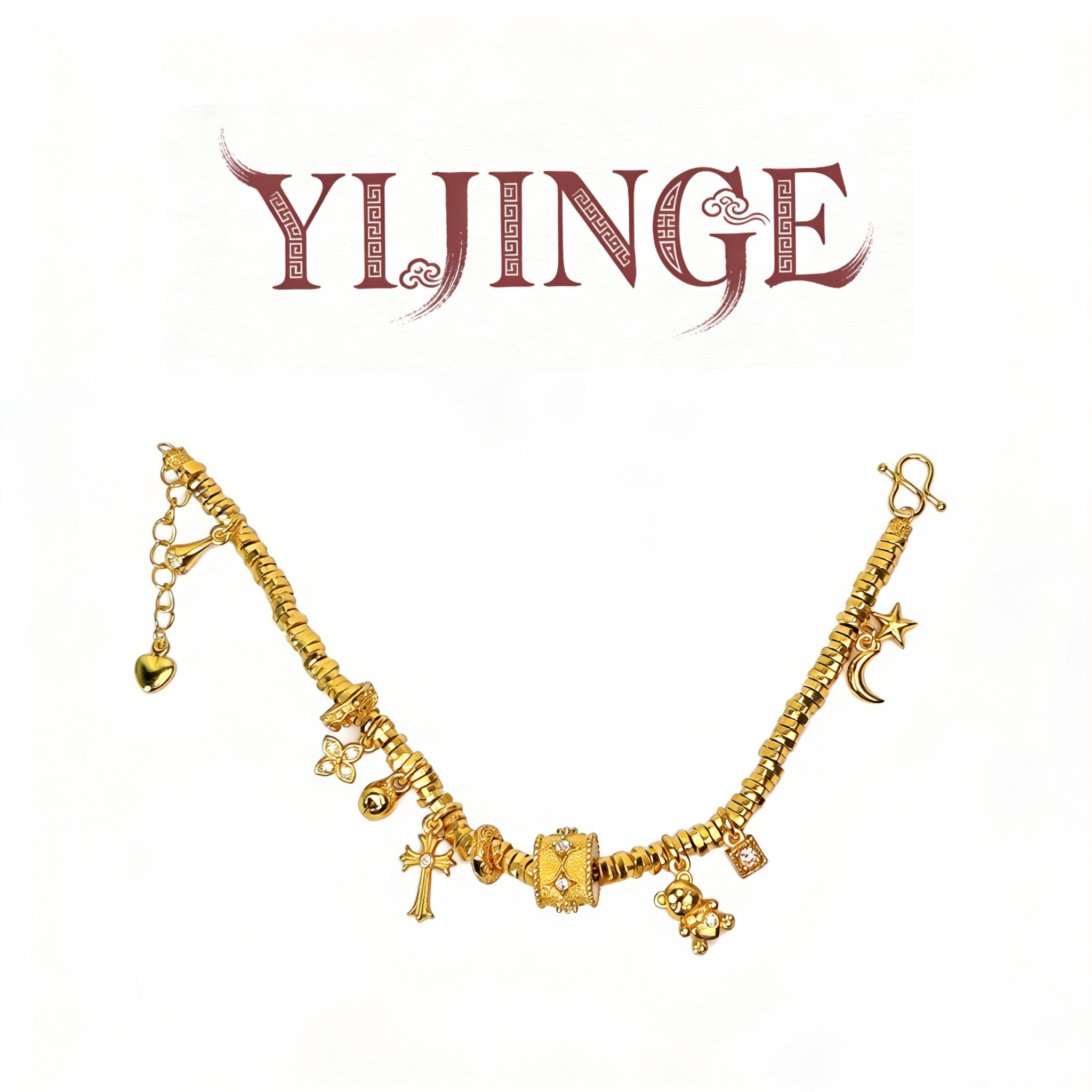 铜合金手链 夏瑾·新中式美学「金筒揽星月」古法原创克罗心国风手链