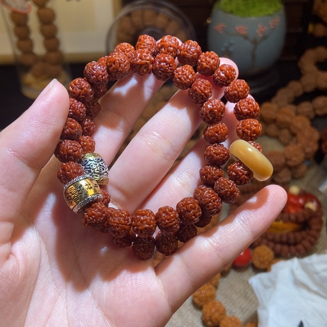 金刚菩提手串95双圈玉化小银