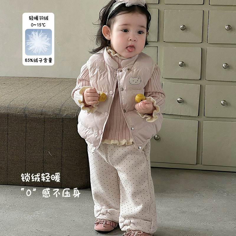【一诺baby】冬季女童卡通可爱羽绒马甲可爱女宝猫咪印花无袖外套