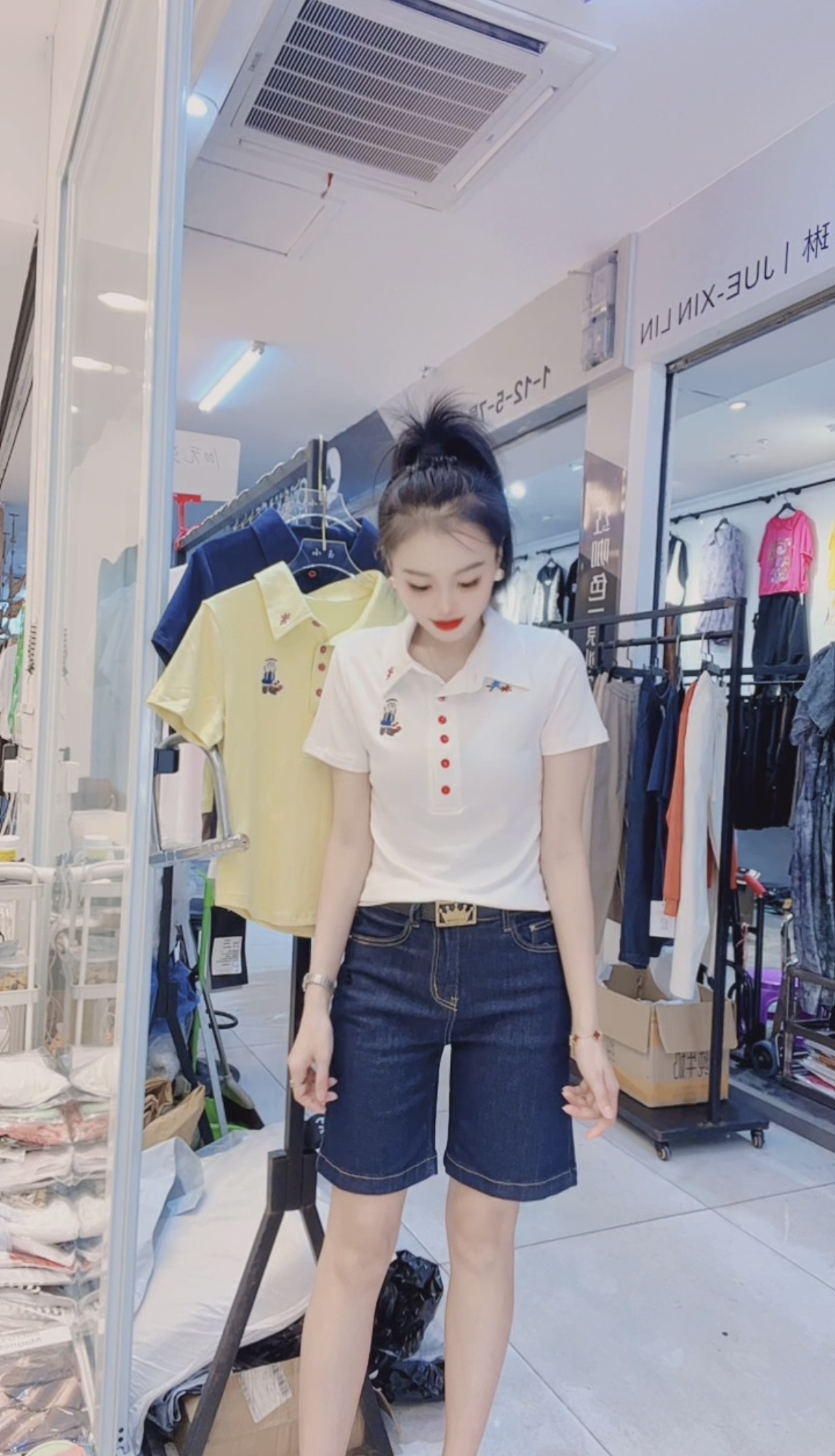 【小玉】俏皮减龄新款定制休闲百搭polo领单排扣短袖T恤上衣