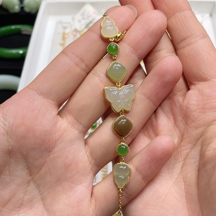 和田玉手链银S925镶嵌