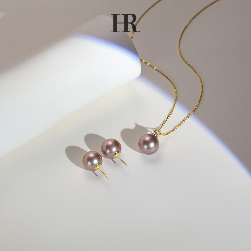 【HR/赫莲娜】“琉璃紫”淡水强光大龙珠吊坠+耳钉/12-13MM