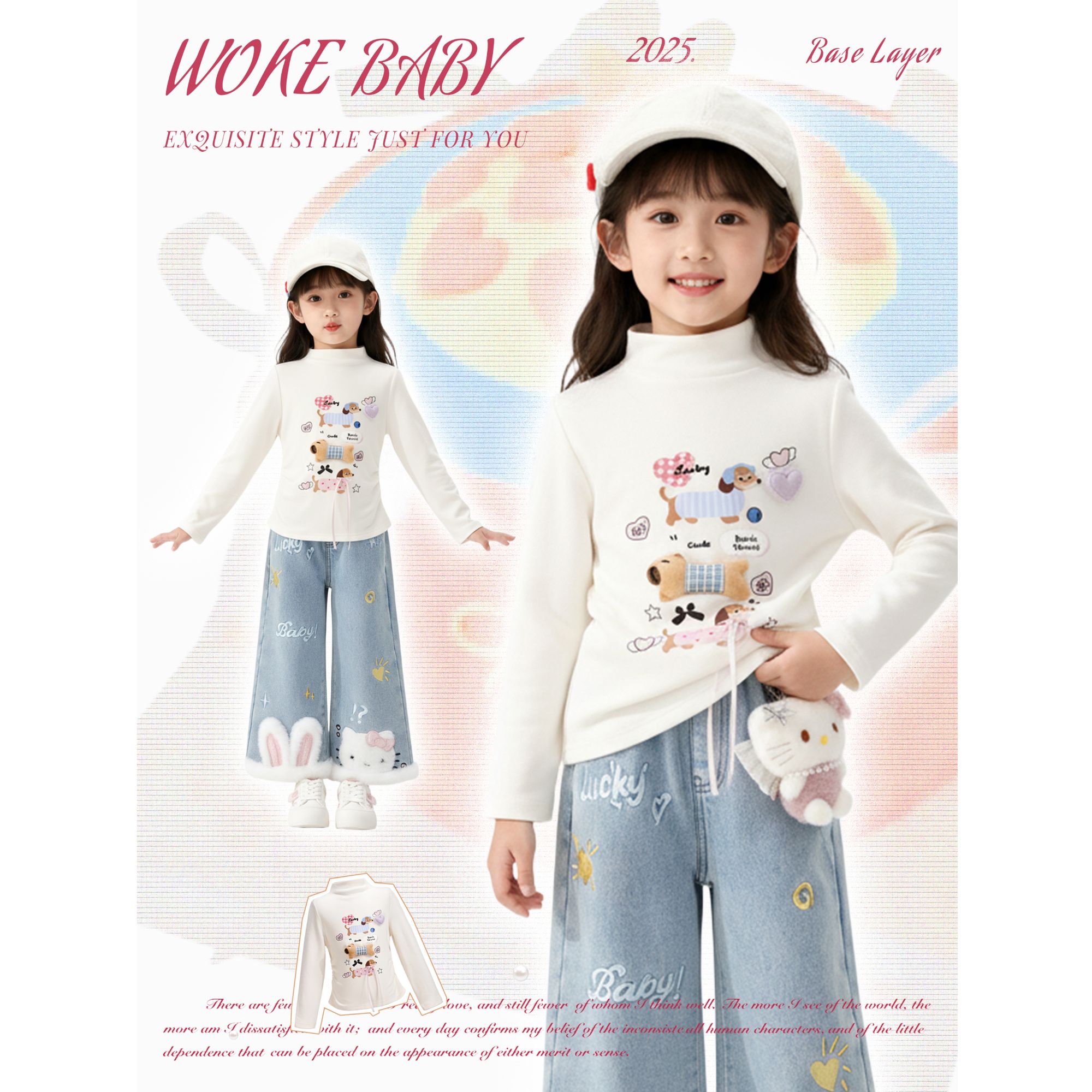 【快乐小狗】女童秋冬保暖打底衫半高领卡通百搭内搭上衣汉服W5128