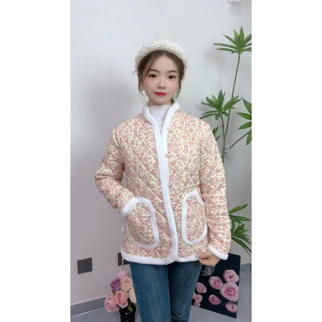 新款加绒加厚款立领保暖棉服棉衣上衣外套外套菱格休闲百搭棉袄