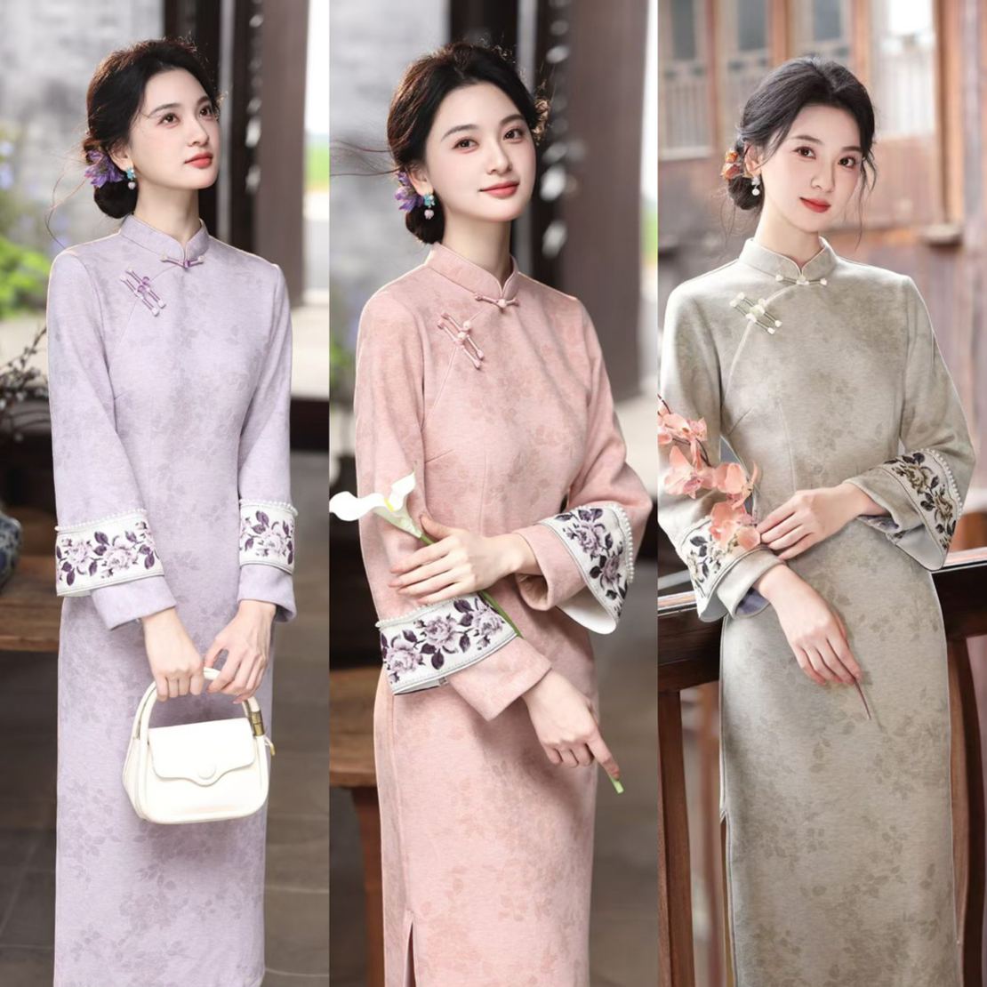 《豆蔻》气质文艺简约淑女旗袍2025新款冬款连衣裙女