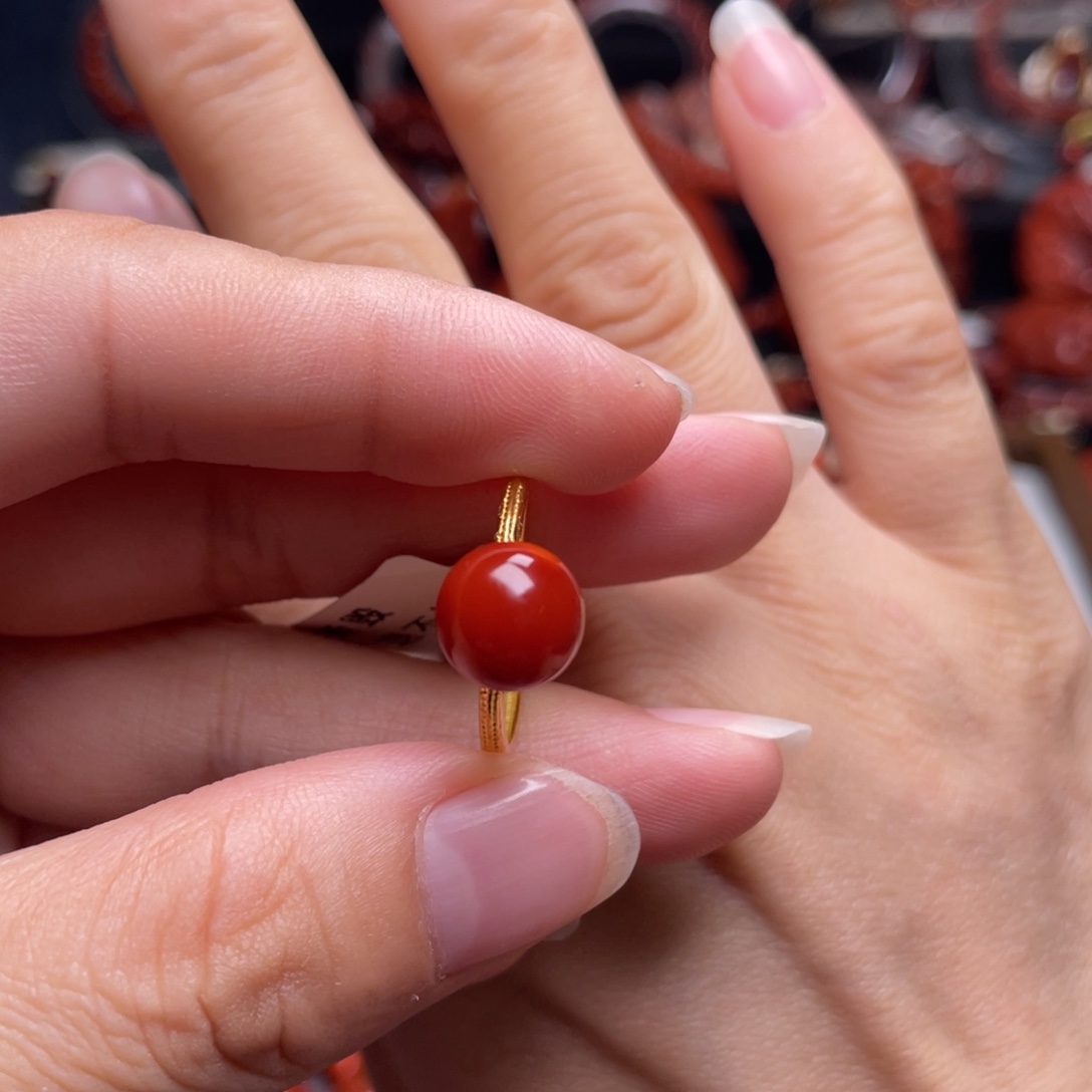 万***晴南红玛瑙银S925镶嵌圆珠戒指