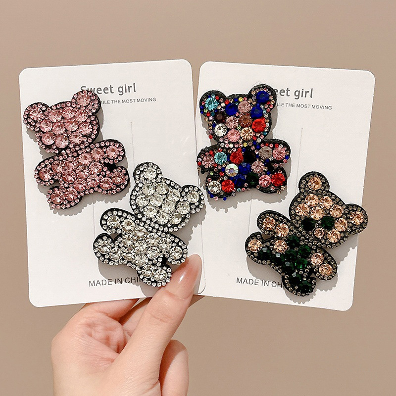 儿童小熊闪钻发夹女童前额碎发刘海夹小女孩后脑勺bb夹子饰发卡