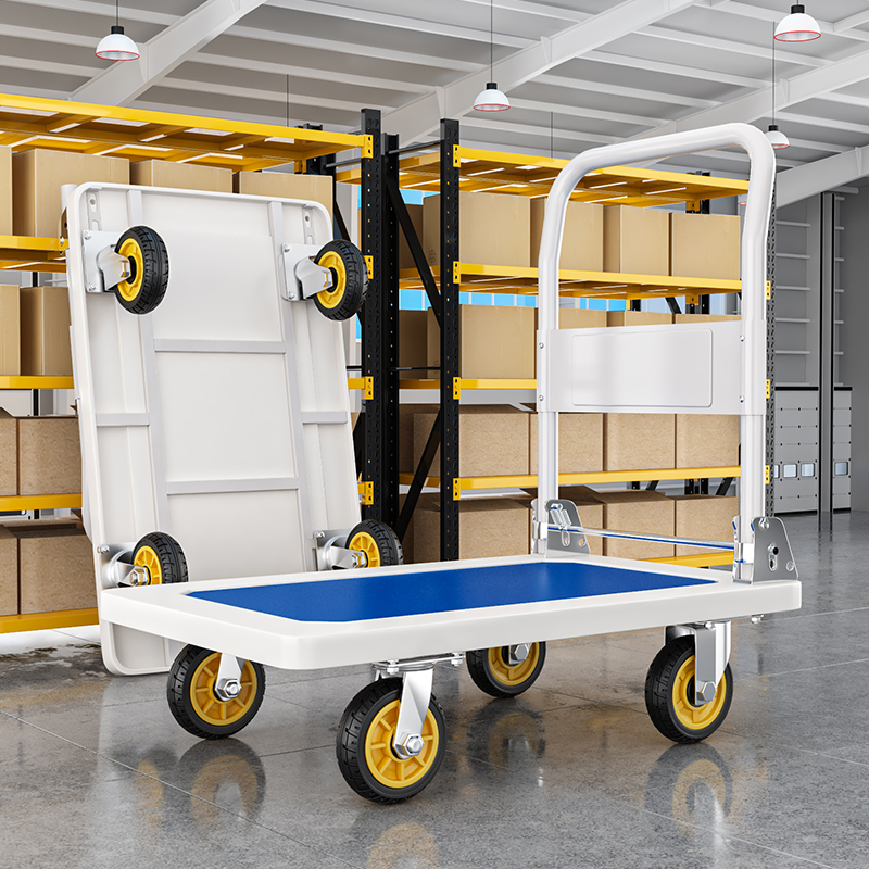 小推车拉货重型平板车搬运车拖车家用四轮围栏手推车静音折叠拉车