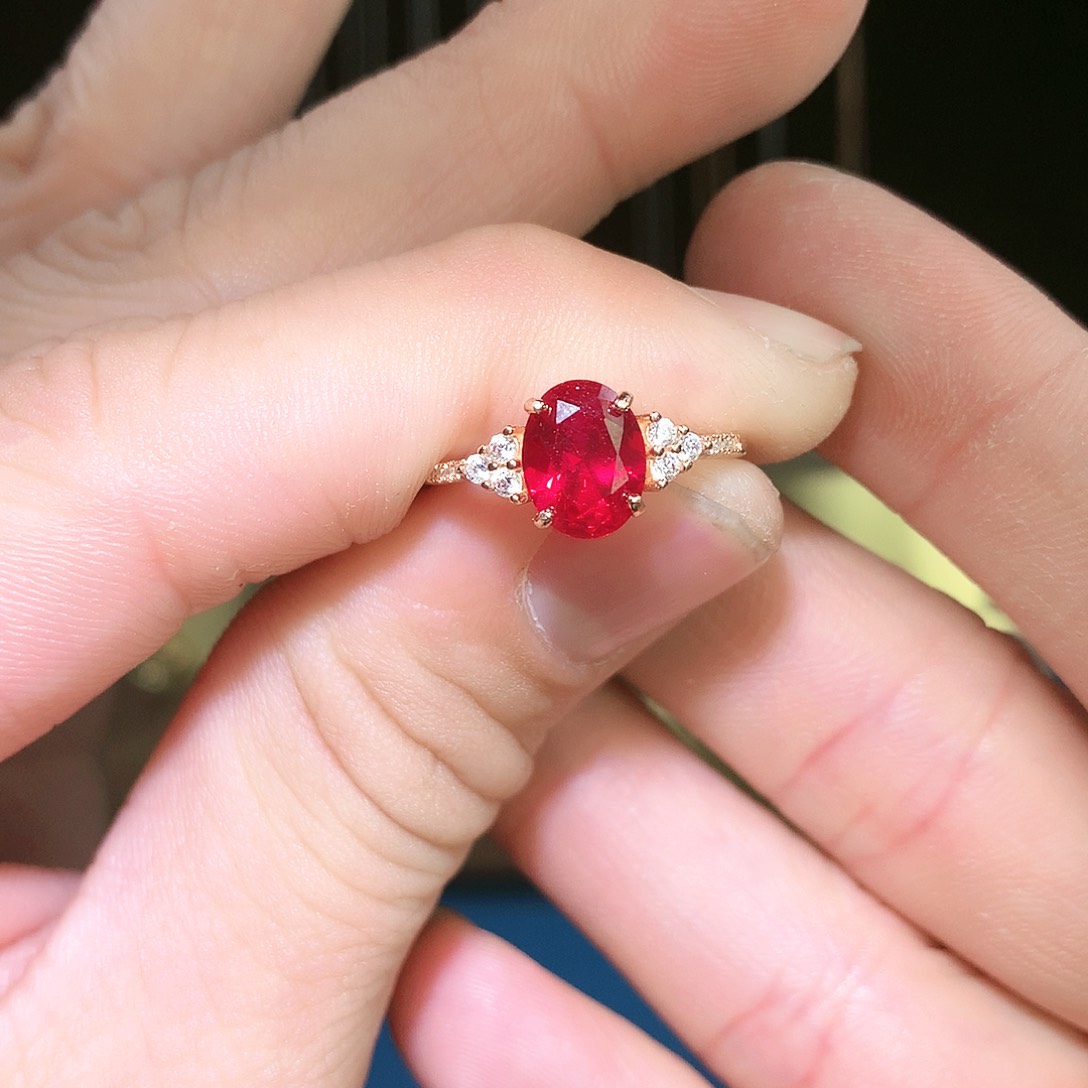 红宝石戒指银S925镶嵌