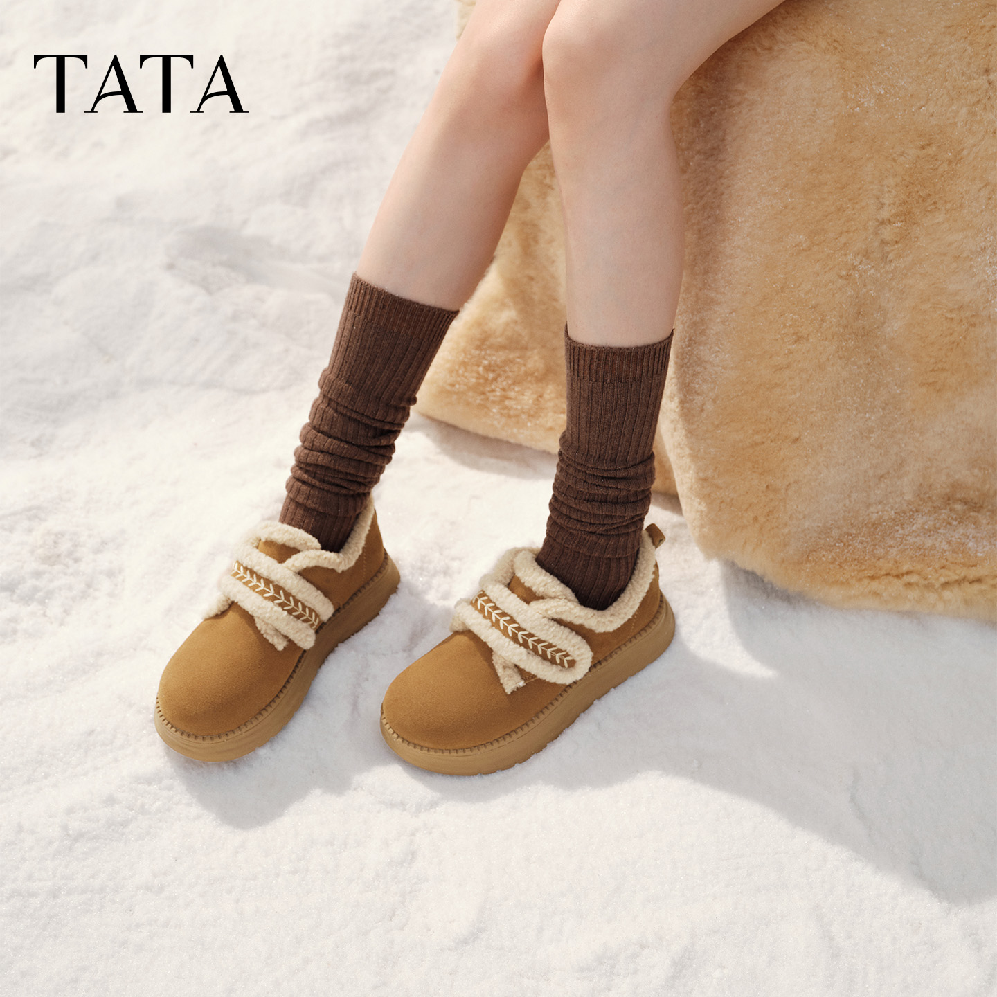 TATA/他她2025冬百搭女毛毛单鞋新款CYY07DM5
