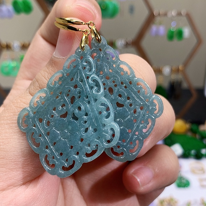 银S925镶嵌翡翠耳饰天然翡翠耳饰