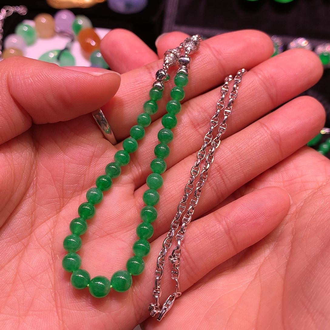 翡翠颈饰18K金镶嵌缅甸翡翠颈链18k镶嵌