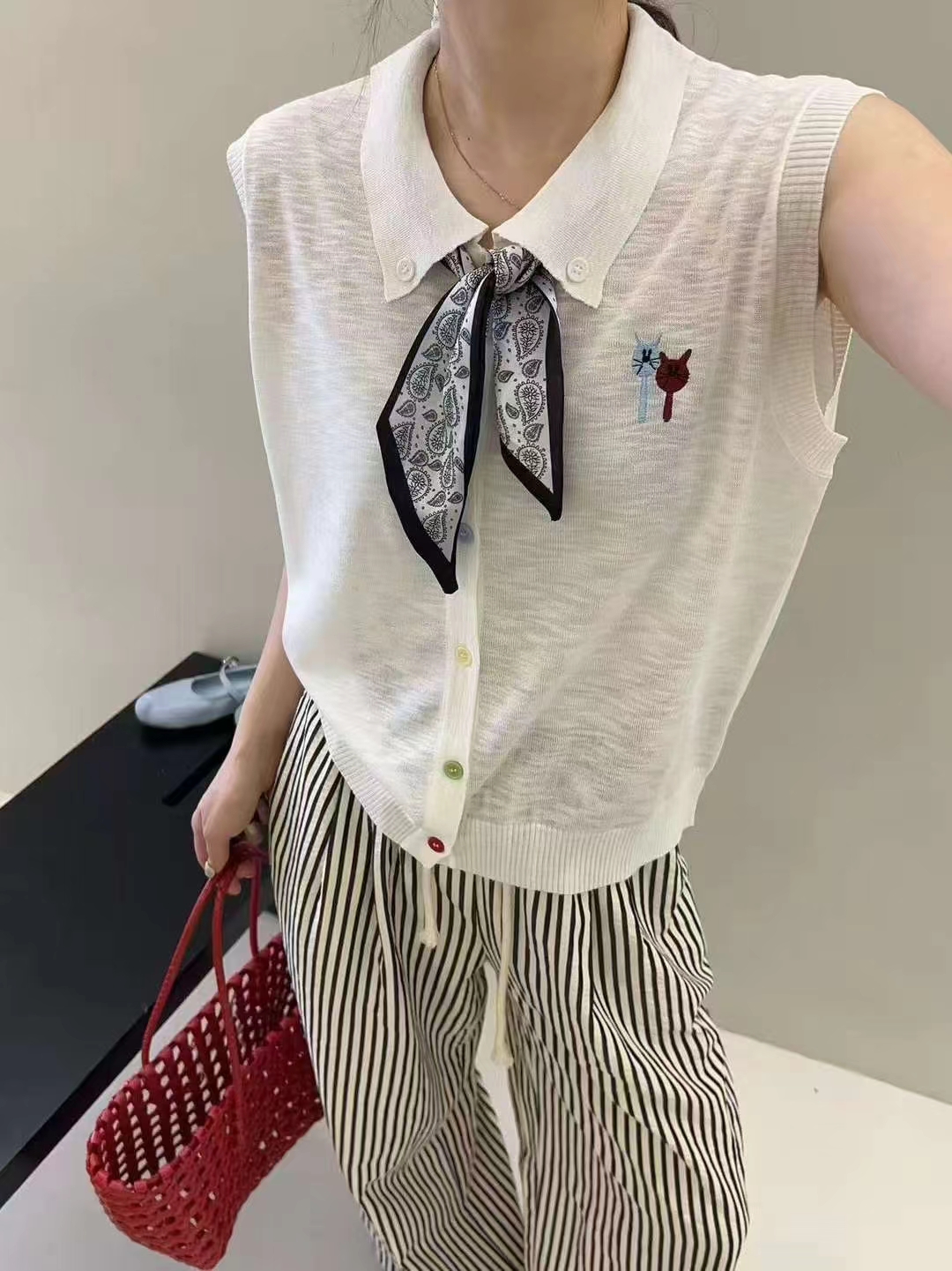 夏季刺绣常规款短袖纯色毛针织衫毛衣Y3K可爱风