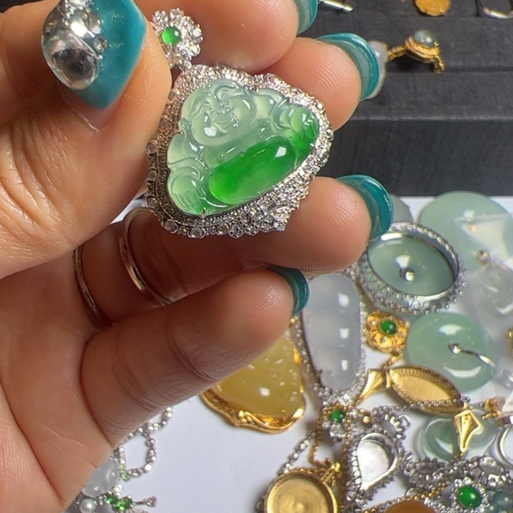 翡翠吊坠(不含链)18K金镶嵌翡翠18k吊坠项链