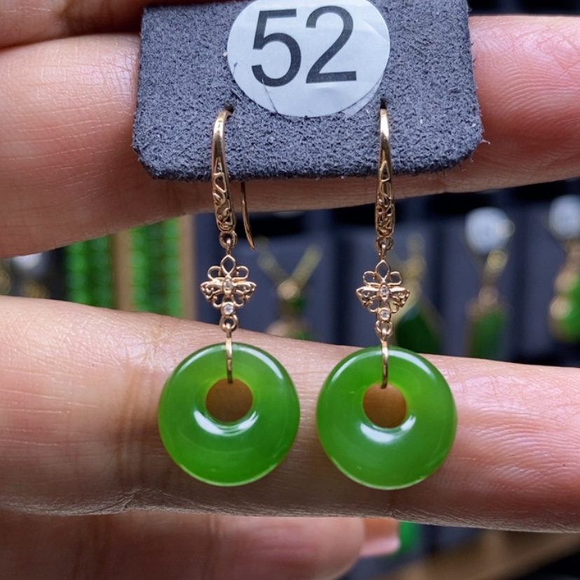 【闪购商品】和田玉耳饰18K金镶嵌12x4.9mm平安公主扣重金耳饰