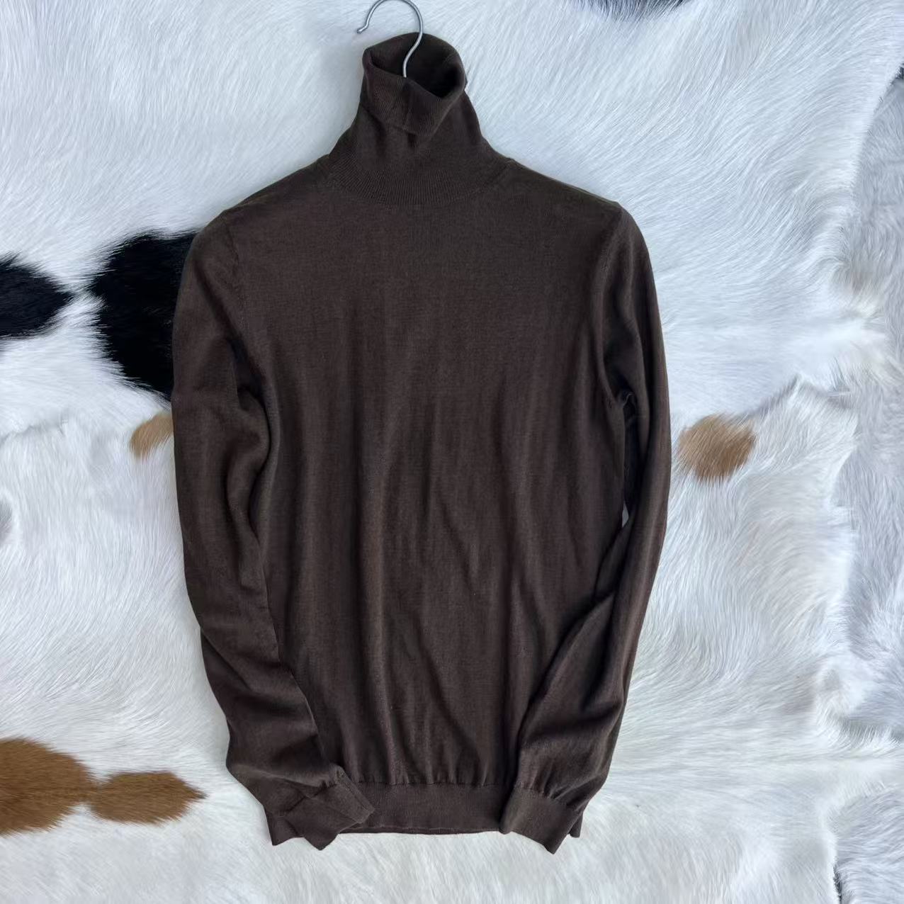 西班牙轻奢 95%棉5%羊绒 纱线超细 男士质感轻柔高领针织毛衣打底