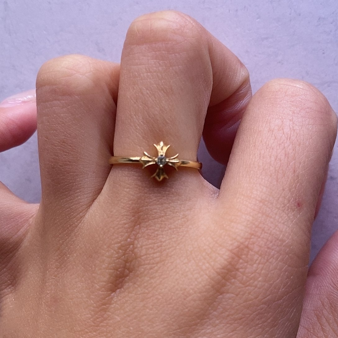 钻石戒指/指环18K金镶嵌十字架单钻戒指k黄14