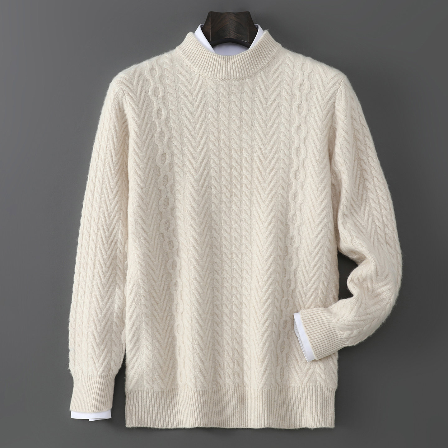 高端~商务男士半高领扭花纯色秋冬羊毛衫时尚百搭休闲针织衫