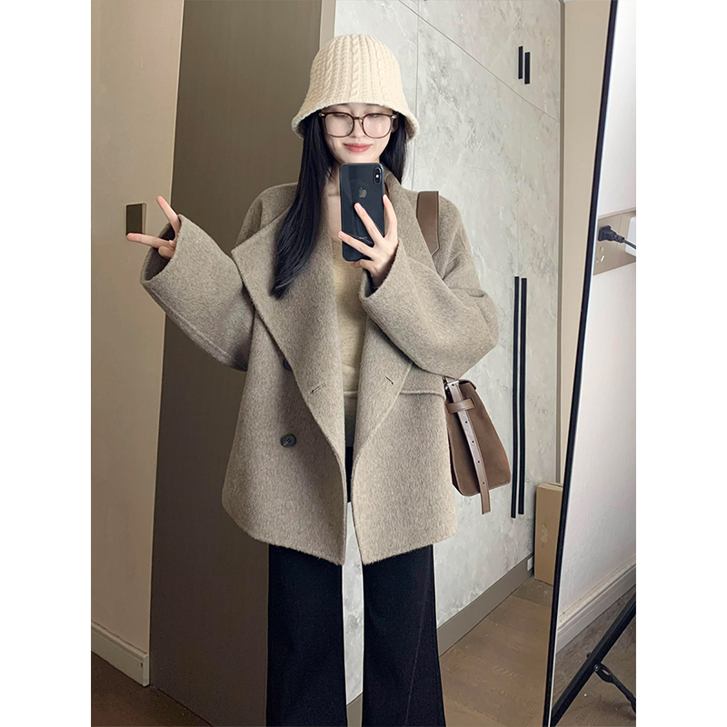 高级感双面呢子大衣女2025冬季加厚小个子韩系翻领毛呢短外套
