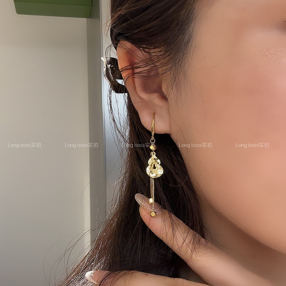 合金耳饰 金葫流韵耳线爆闪碎碎金葫芦5G工艺耳钩蛇骨流苏EH 046