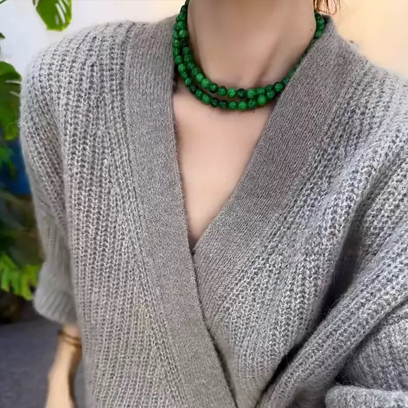 非金属珐琅项链 法式慵懒风复古绿色项链