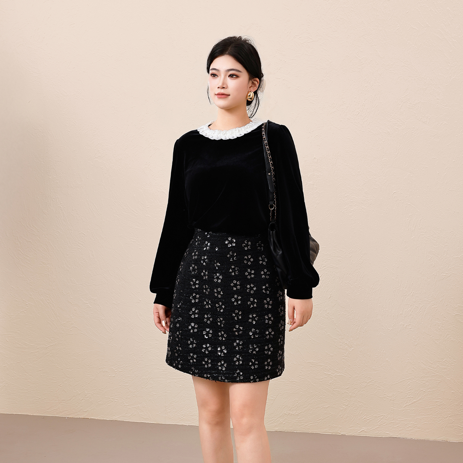 【芭蕾舞曲】蛋妹大码微胖mm冬荷叶边装饰甜美毛针织衫DM35705