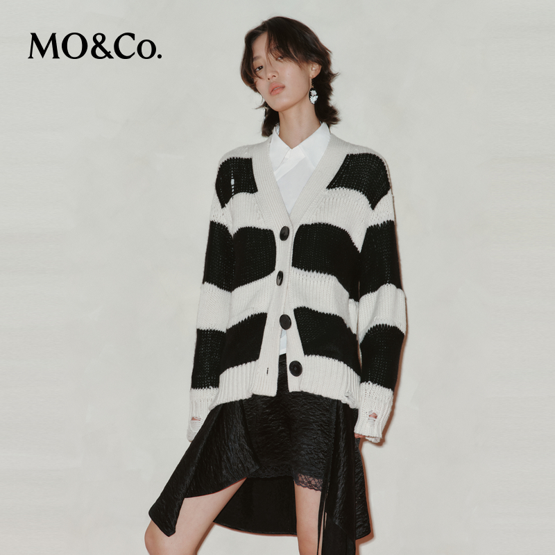 【陈大可专属】【绵羊毛×山羊绒】MOCO春破洞条纹毛织外套MBD1CART01