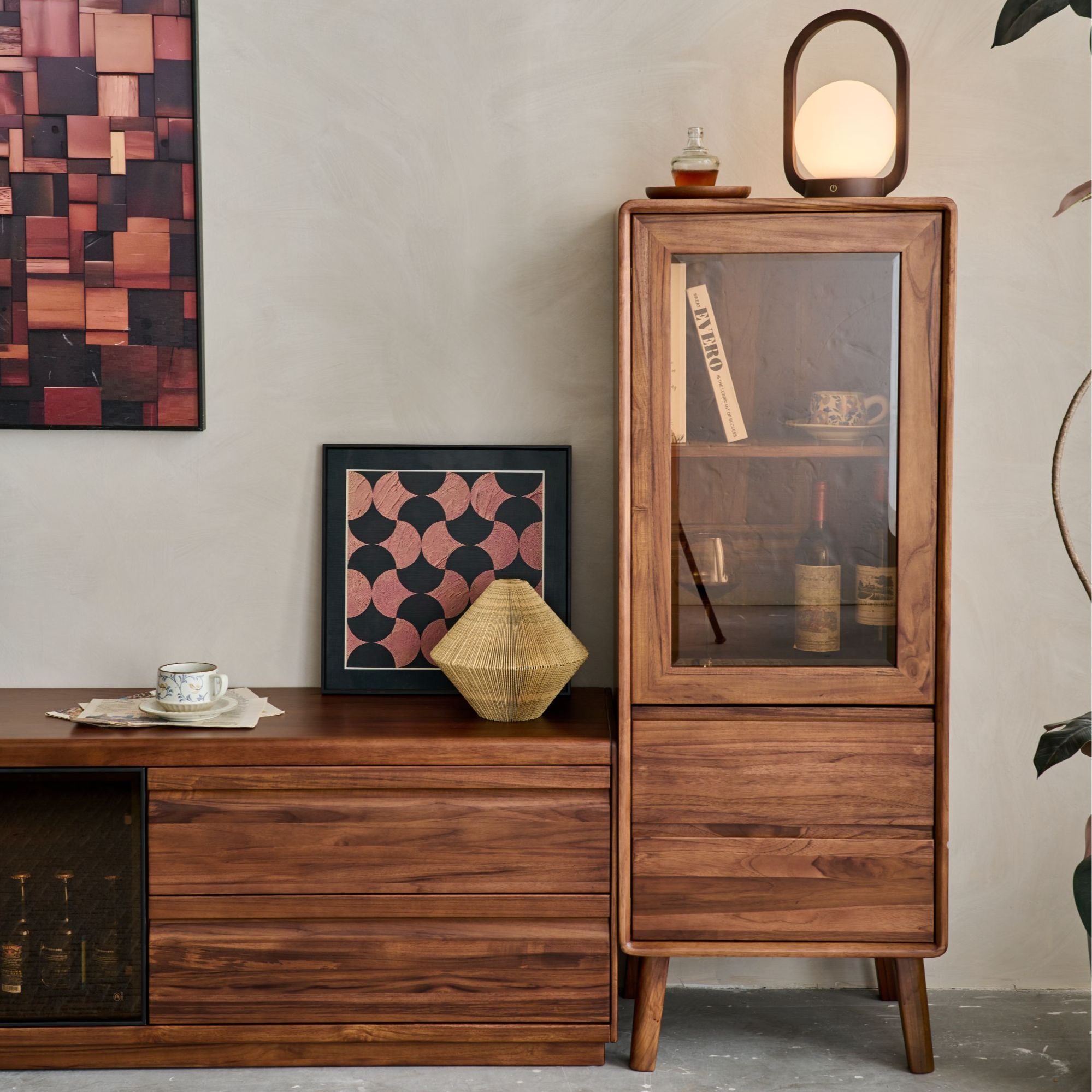 进口柚木全原木家用客厅雅致边柜简约轻奢风收纳置物架酒驾