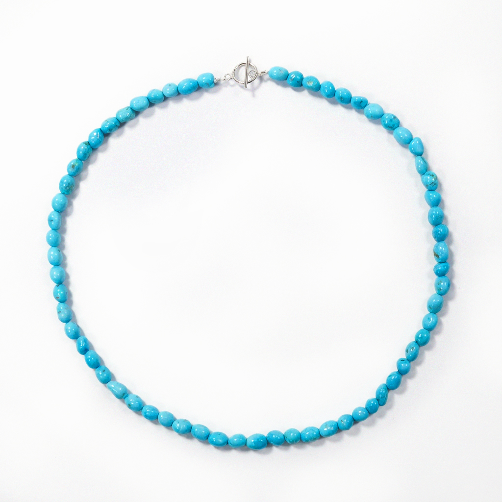 天然睡美人糖豆型绿松石S925镀金项链072252072253