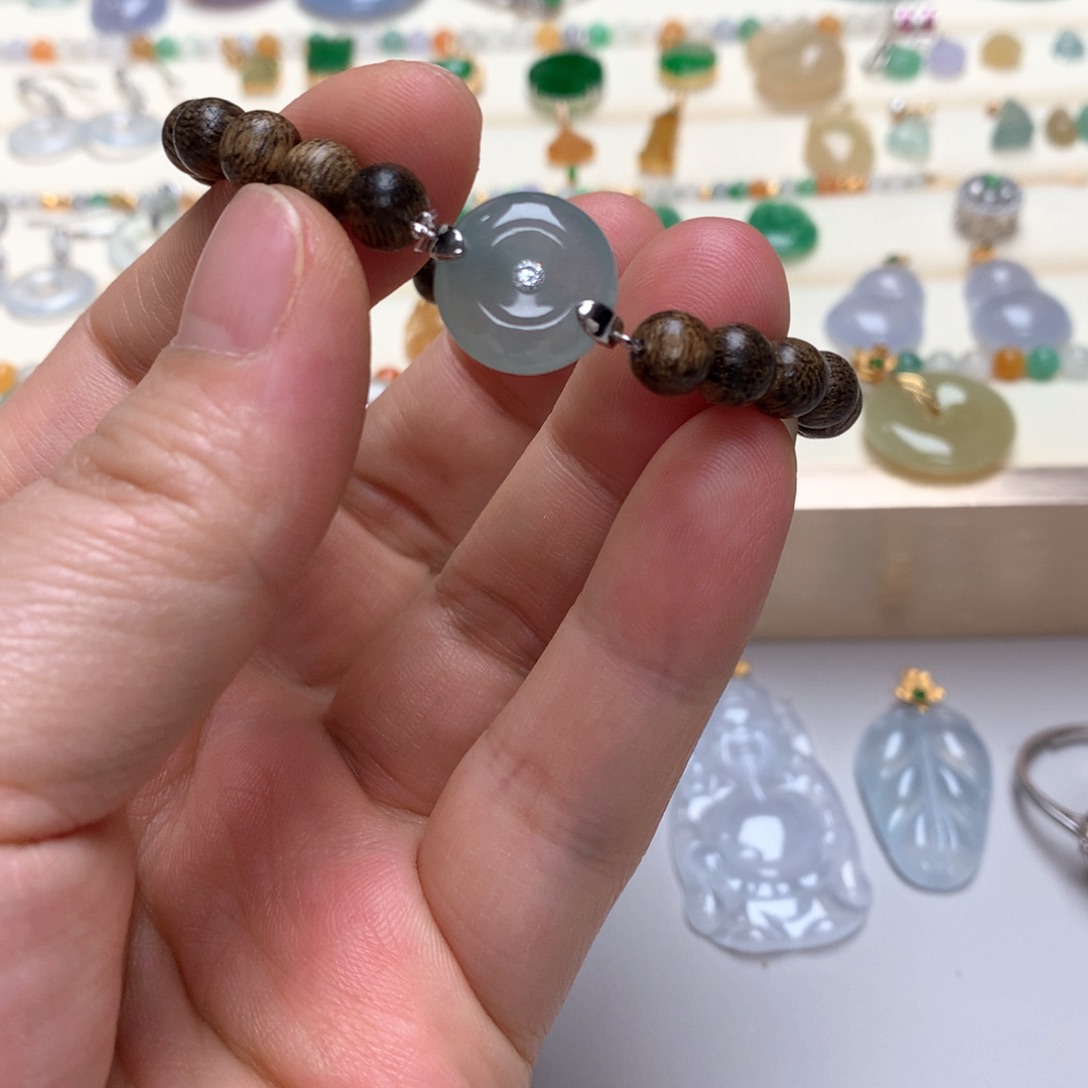 翡翠银S925镶嵌颈饰翡翠平安扣手串