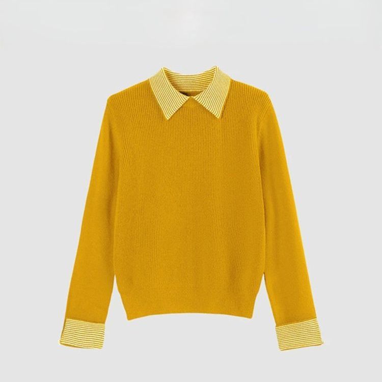 现货秋冬新款翻领套头长袖宽松遮肉显瘦百搭气质洋气针织上衣女