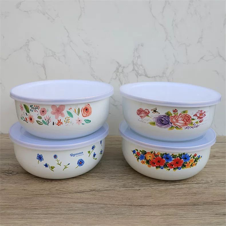 10公分珐琅搪瓷带盖鸡蛋碗 花色随机2个